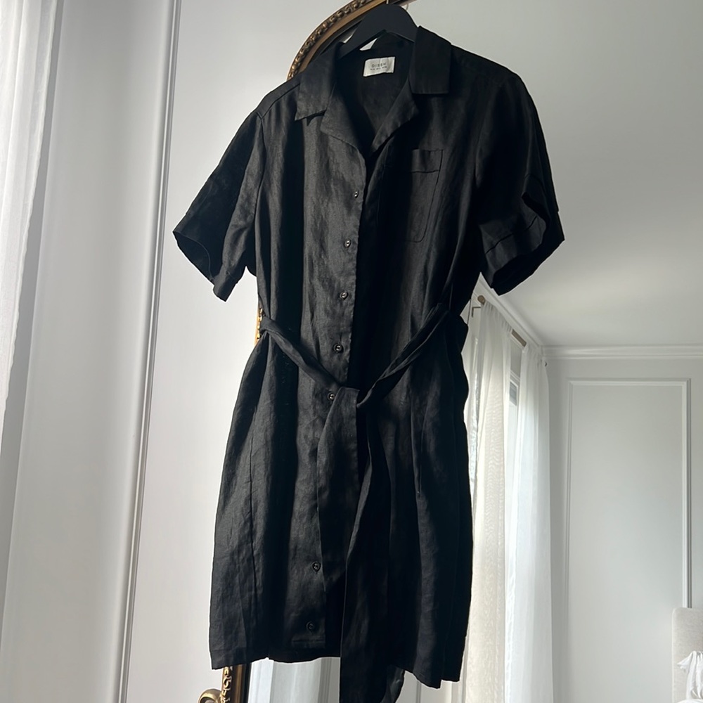 DISSH Black Short Sleeve Button-Up Mini Dress